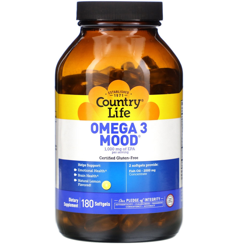 Country Life, Omega 3 Mood, 180 желатиновых капсул