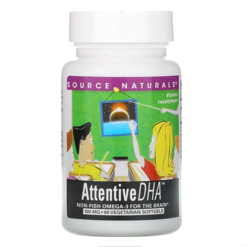 Source Naturals, ДГК для внимания, 100 мг, 60 капсул в растительной оболочке