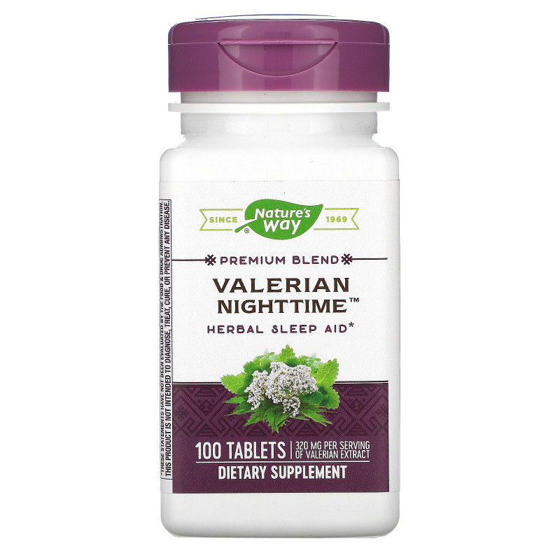 Nature's Way, Valerian Nighttime, Herbal Sleep Aid, Odor Free, 100 Tablets