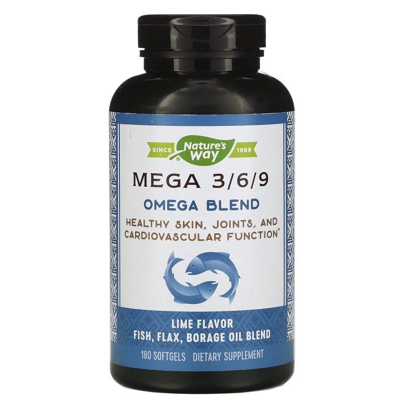 Nature's Way, Fully Balanced Mega 3/6/9, Omega Blend, Lime Flavor, 180 Softgels