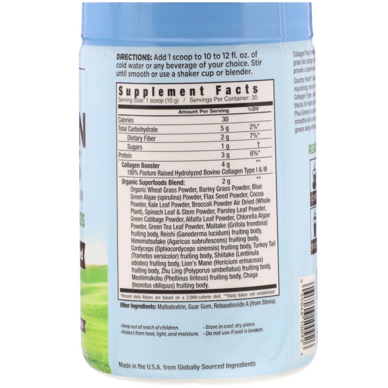 Country Farms, Collagen + Greens, Unflavored, 10.6 oz (300 g)