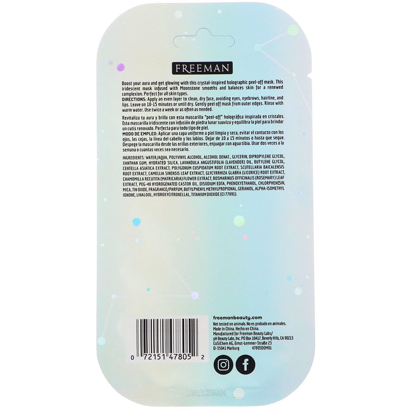 Freeman Beauty, Cosmic, Holographic Peel-Off Mask, Balancing Moonstone, 0.33 fl oz (10 ml)