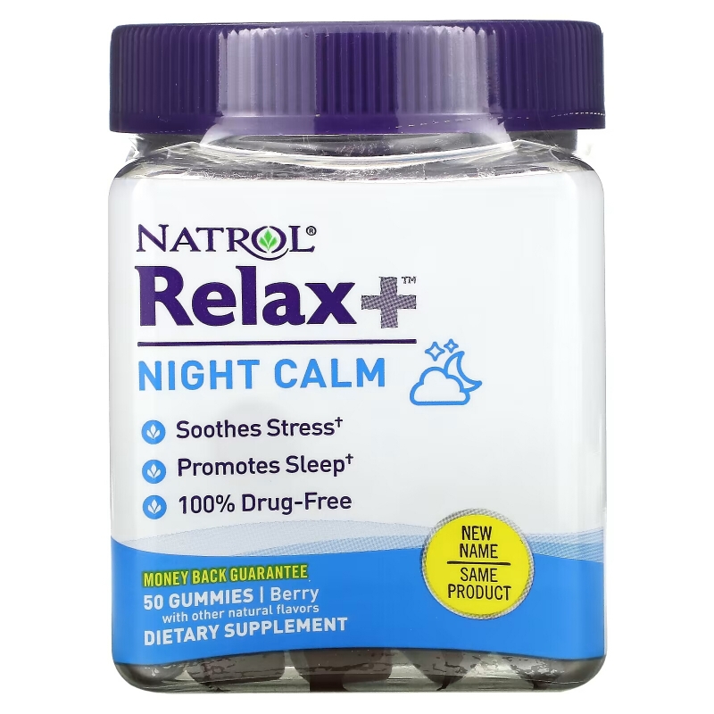 Natrol, Relax +, Night Calm, Berry, 50 Gummies