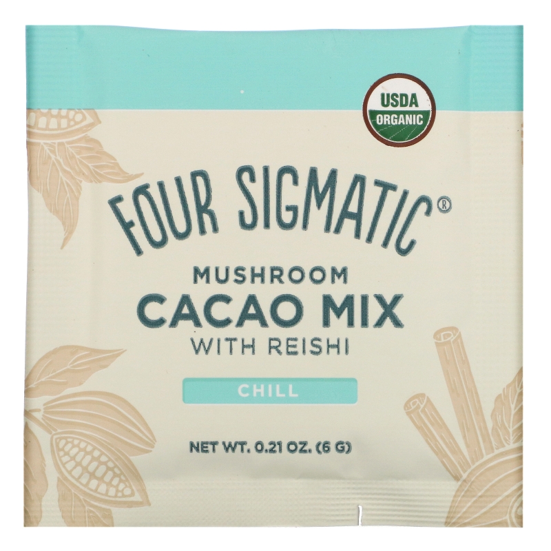 Four Sigma Foods XOCO Blue Mushroom Hot Cocoa Drink Mix with Reishi Sweet Cinnamon 10 Powder Bags 0.2 oz (6 g ) Each