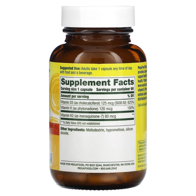 MegaFood, Vitamin D3, 125 mcg (5,000 IU), 60 Capsules