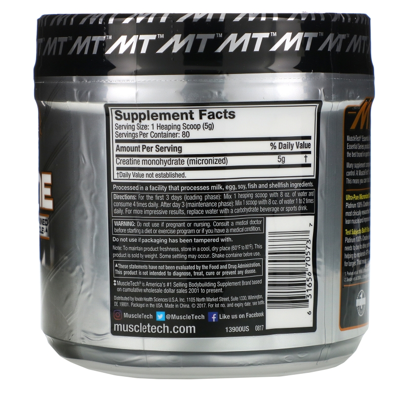 Muscletech, Essential Series, 100% микронизированный креатин Platinum, без запаха, 0,88 фунтов (400 г)