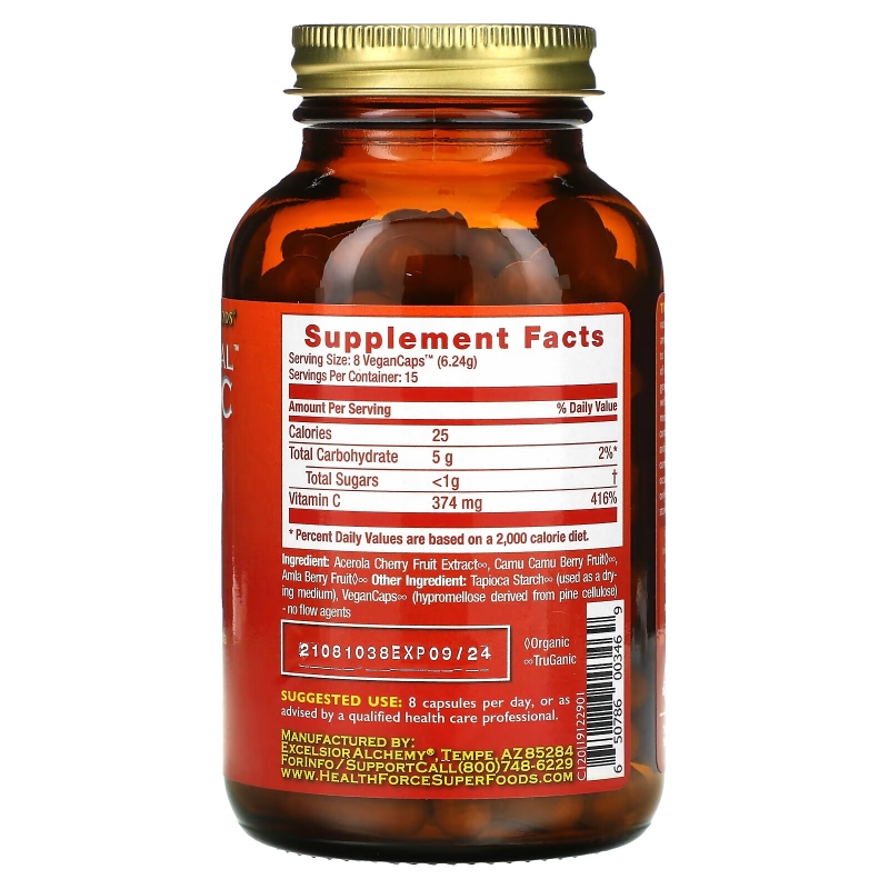 HealthForce Superfoods, Truly Natural Vitamin C, 120 Vegan Caps