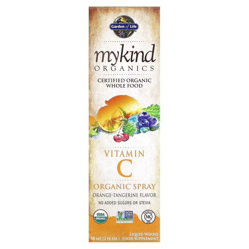 Garden of Life, mykind Organics, Vitamin C Organic Spray, Orange-Tangerine, 2 fl oz (58 ml)