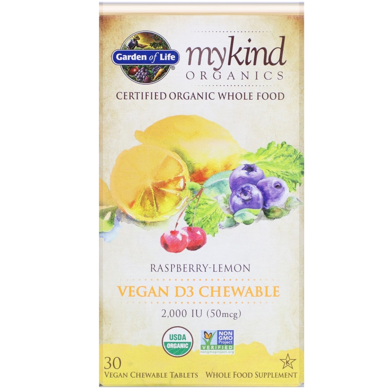 Garden of Life, Vegan D3, Organic Chewable, Raspberry-Lemon, 2,000 IU, 30 Tablets