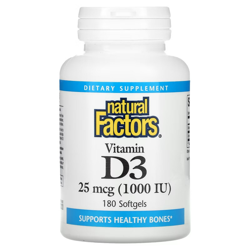 Natural Factors, Vitamin D3, 25 mcg (1,000 IU), 180 Softgels