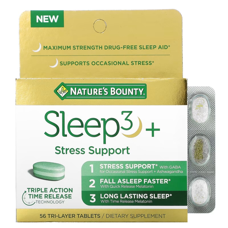 Nature's Bounty, Sleep3+, Stress Support, 56 Tri-Layer Tablets