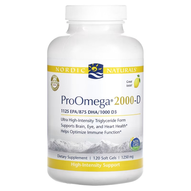 Nordic Naturals, ProOmega 2000-D, Lemon Flavor, 1,250 mg, 120 Soft Gels