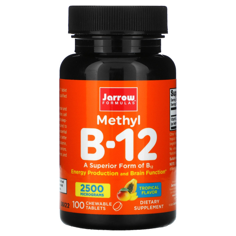 Jarrow Formulas, метил B-12, тропический вкус, 2500 мкг, 100 жевательных таблеток