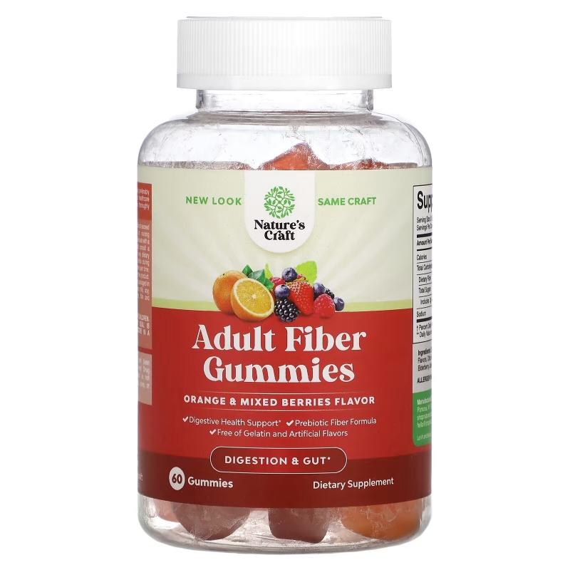 Natures Craft, Adult Fiber Gummies, Orange and Mixed Berries, 60 Gummies