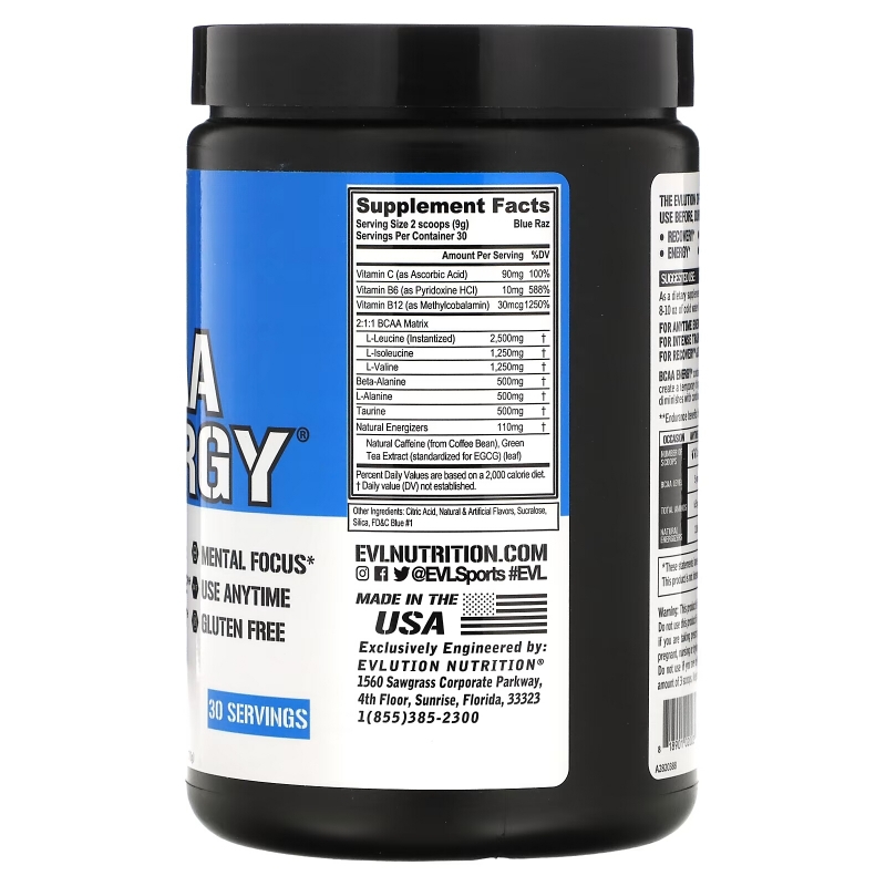 EVLution Nutrition, BCAA Energy,  Blue Raz, 9.5 oz (270 g)