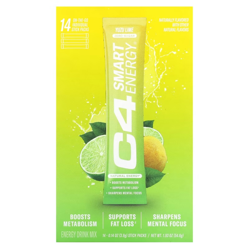 Cellucor, C4 Smart Energy Drink Mix, Yuzu Lime, 14 Sticks, 0.14 oz (3.9 g) Each