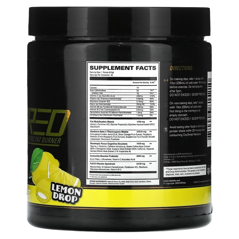 EHP Labs, OxyShred, Hardcore Thermogenic Fat Burner, Lemon Sherbet, 9.3 oz (264 g)