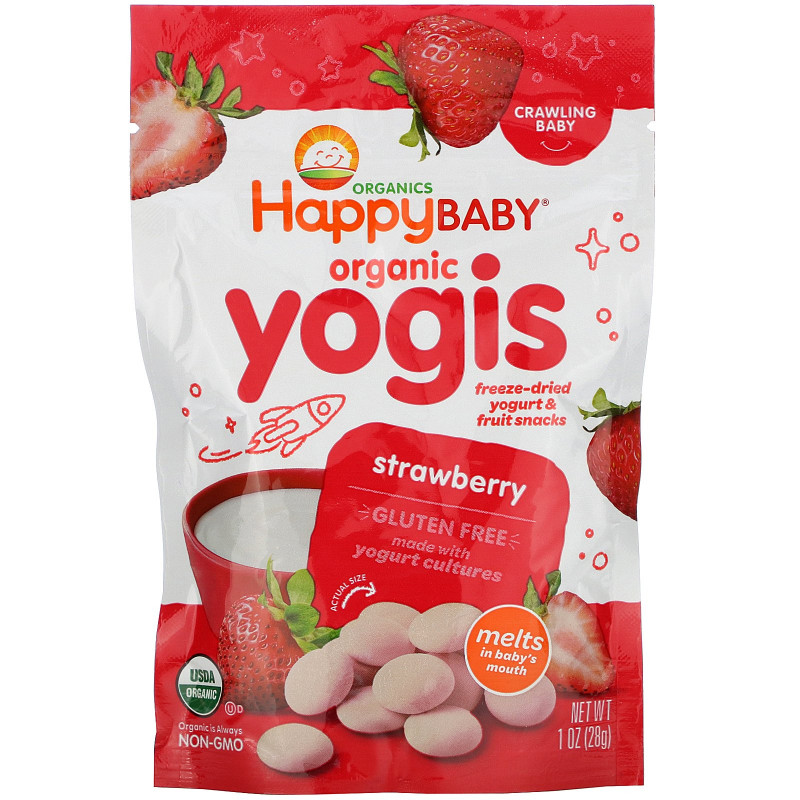 Nurture Inc. (Happy Baby) happyyogis Йогуртово-фруктовые снэки со вкусом клубники 1 унция (28 г)