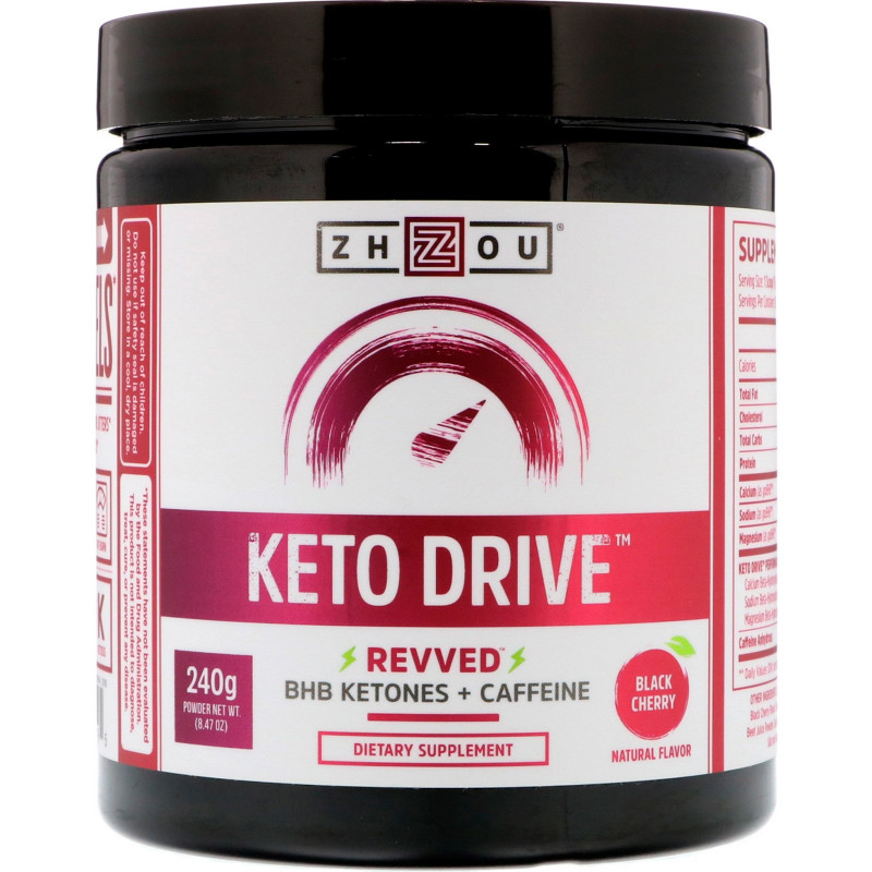 Zhou Nutrition, Keto Drive, Revved, Black Cherry, 240 g (8.47 oz)