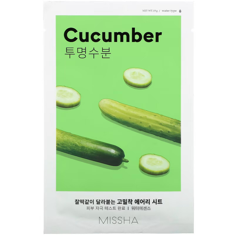 Missha, Airy Fit Beauty Sheet Mask, Cucumber, 1 Sheet, 19 g