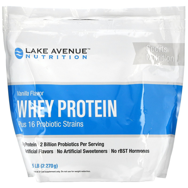 Lake Avenue Nutrition, Whey Protein + Probiotics, Vanilla Flavor, 5 lb (2270 g)