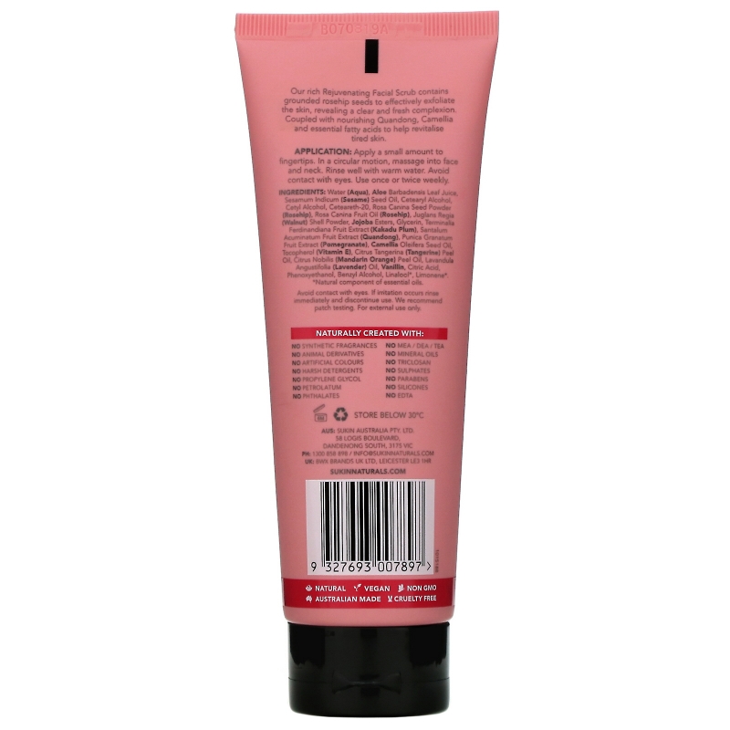 Sukin, Rejuvenating Facial Scrub, Rosehip, 4.23 fl oz (125 ml)